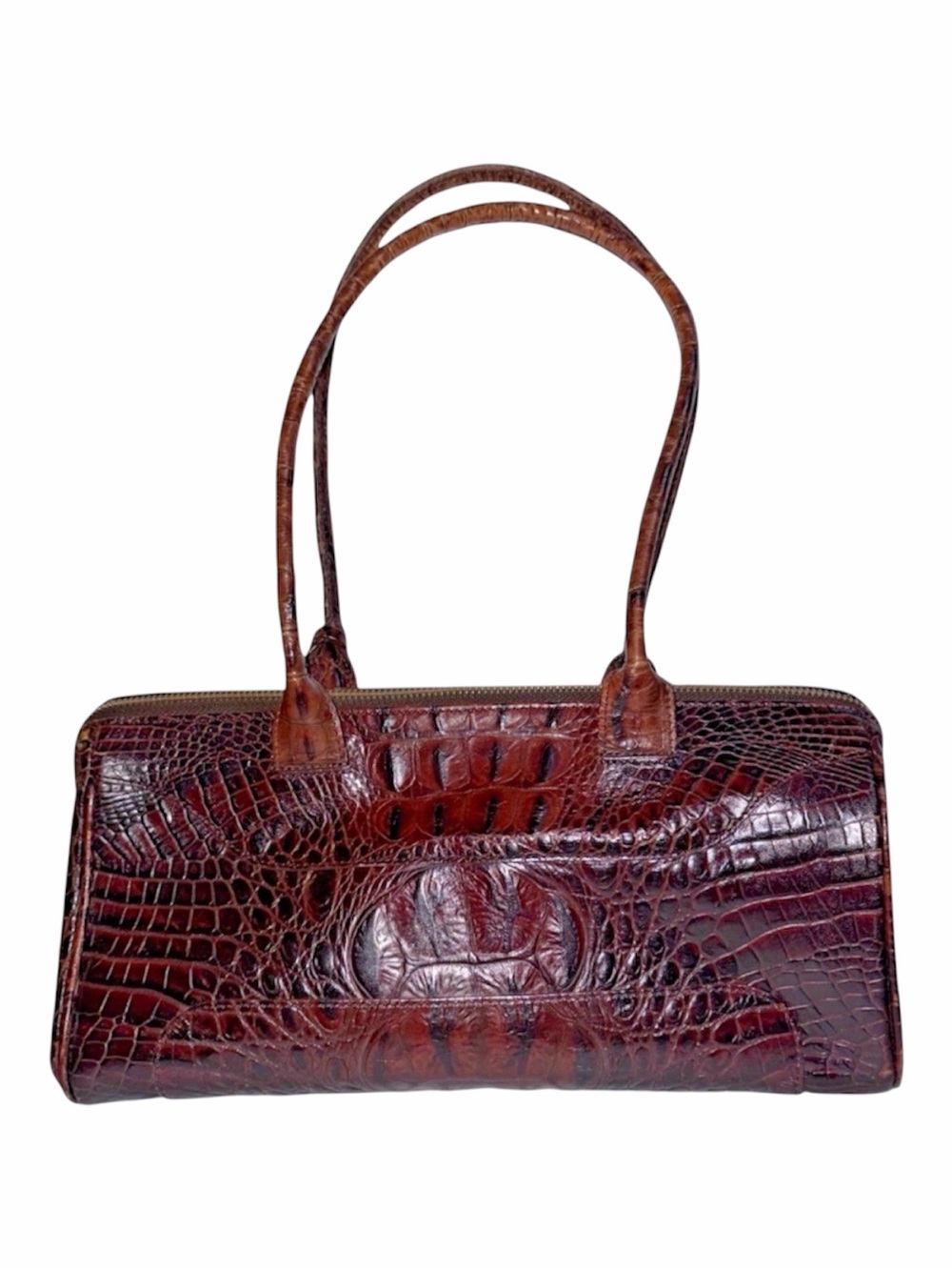 Vintage Brahmin Croc-Embossed Brown Leather Shoulder Bag 1990s
